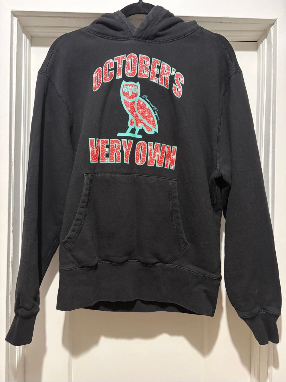 OVO Black Hoodie with Red and Teal Owl Graphic